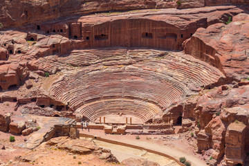 View of the Roman theater in the ancient city of Petra in Jordan.