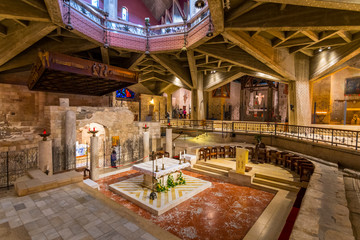 Interior of Church of the Annunciation or the Basilica of the Annunciation in the city of Nazareth in Galilee northern Israel. - obrazy, fototapety, plakaty
