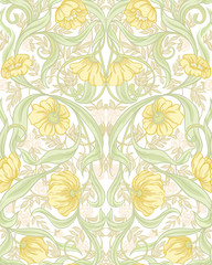  Seamless pattern, background with Floral pattern in art nouveau style,