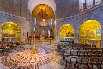 interior of the Dormition Abbey on Mount Zion in Jerusalem, Israel. - obrazy, fototapety, plakaty