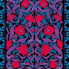  Seamless pattern, background with Floral pattern in art nouveau style,