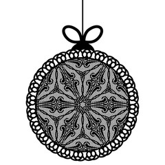 Decorative black lace Christmas ball toy on white background