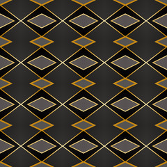 Design for printing on fabric, textile, paper, wrapper, scrapbooking. Black and yellow-gold geometric background. 