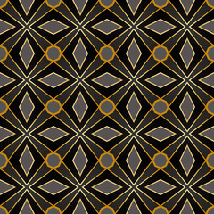 Design for printing on fabric, textile, paper, wrapper, scrapbooking. Black and yellow-gold geometric background. 