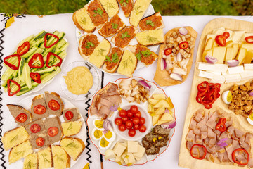 Traditional homemade romanian and moldavian food platters