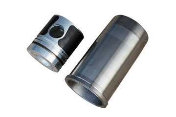 spare parts pistons and cylinders for an internal combustion engine on a white background