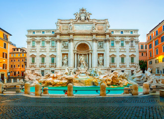 Rome Trevi Fountain in Rome, Italy. Trevi Fountain is an 18th-century fountain in the Trevi district in Rome, Italy. Architecture and landmark of Rome. - obrazy, fototapety, plakaty