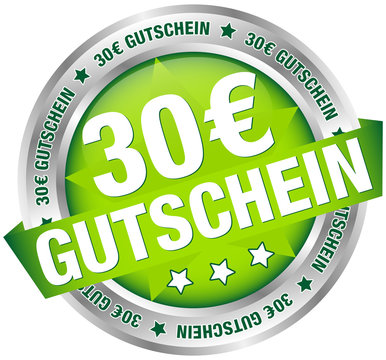 Button Banner "30 € Gutschein" grün/silber