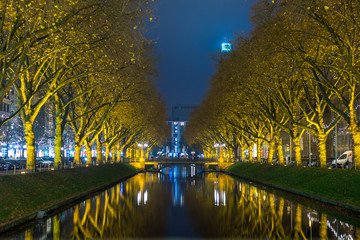 Perspective view of the historic avenue Koenigsallee (King's Avenue), Dusseldorf, Germany