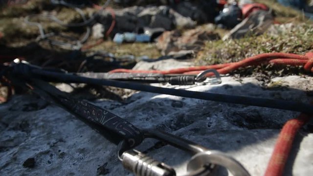 Mountaineering equipment close-up.