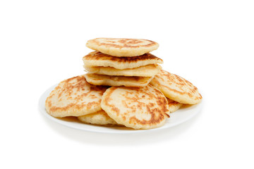 Stack of pancakes. Isolated at white background.