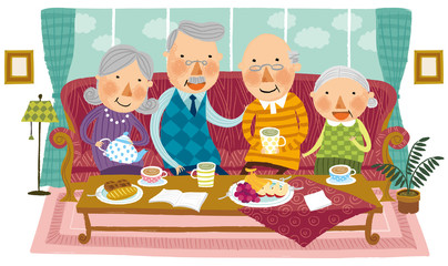 Obraz na płótnie Canvas Elderly people meeting together for tea