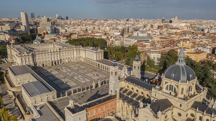 Royal Palace of Madrid and cathedral de la Almudena, aerial view