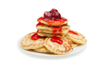 Stack of pancakes. Isolated at white background.