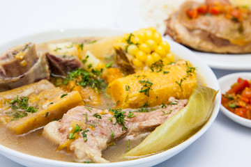Traditional Colombian soup from the region of Santander called puchero
