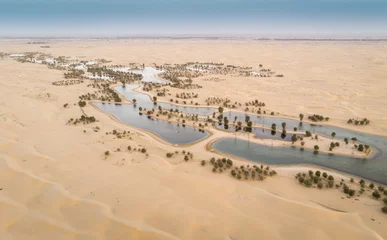 Zelfklevend Fotobehang luchtfoto van Al Qudra woestijn en meren © katiekk2
