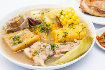 Traditional Colombian soup from the region of Santander called puchero