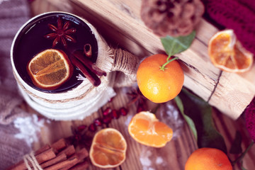 warm winter with tea and tangerines