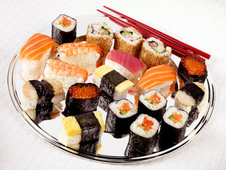 SUSHI ON SILVER TRAY