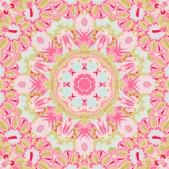 Seamless pink floral background with abstract fantasy flowers