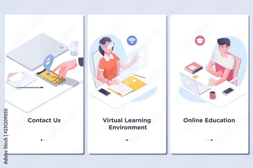 Poster online education concept.modern user interface ux, ui screen template for mobile smart phone or resp