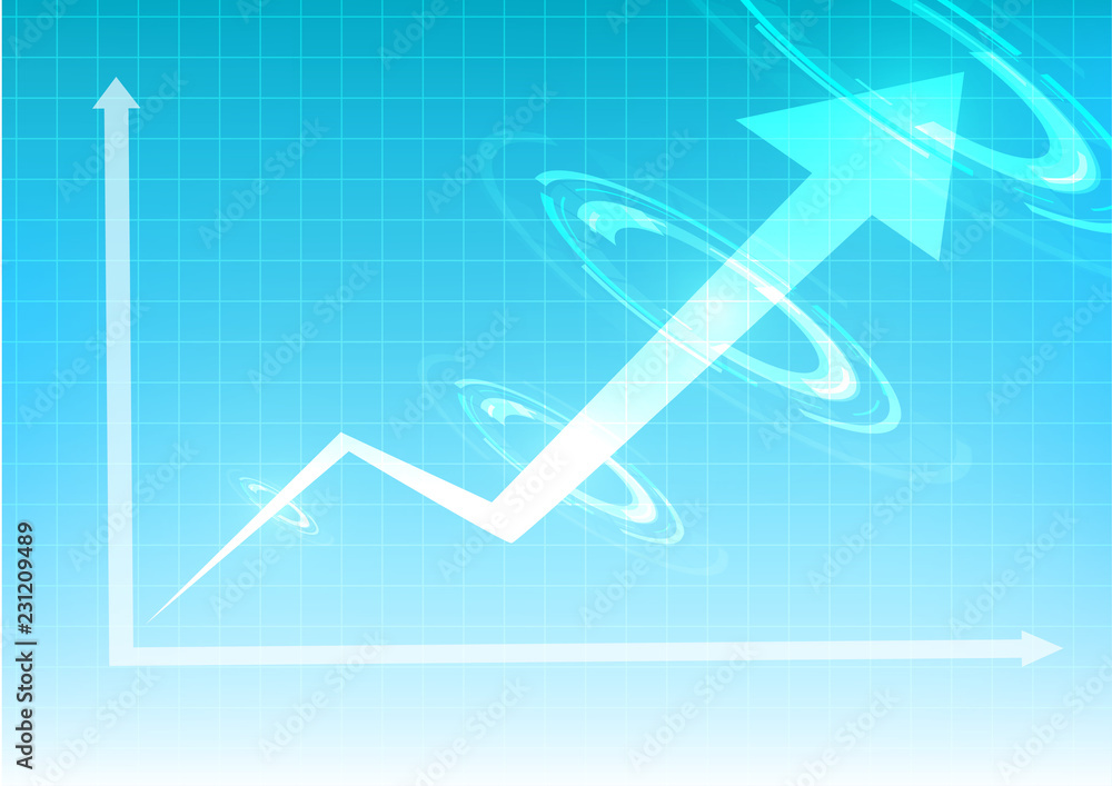 Poster vector : increasing business graph with abstract circle on blue background
