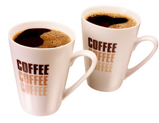 TWO COFFEE CUPS ON WHITE