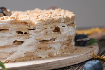 Closeup of sweet cake with cream