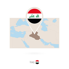 Rectangular map of Iraq with pin icon of Iraq