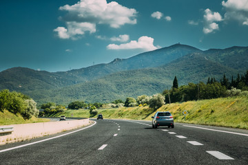 Compact Crossover SUV In Motion On Road, Freeway, Motorway, High © Great Brut Here