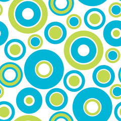 Round seamless pattern of random circles and rings. Dotted round seamless background, pattern, ornament. Vector illustration.