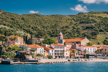 Collioure, France. Collioure Hilly Cityscape In Sunny Spring Day