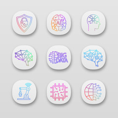 Artificial intelligence app icons set