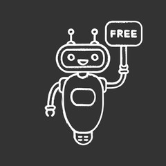 Chatbot with free in speech bubble chalk icon