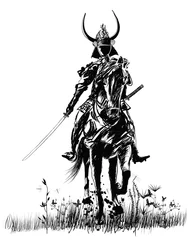 Poster Samourai met zwaard op een paard © Isaxar