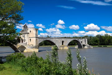 The iconic Pont Saint-Benezet on the Rhone River in Avignon, Provence, France