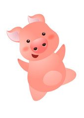 Cheerful carefree pink pig character. Excited, dancing, joy, playful. Symbol of year concept. Can be used for topics like happiness, cartoon, fun