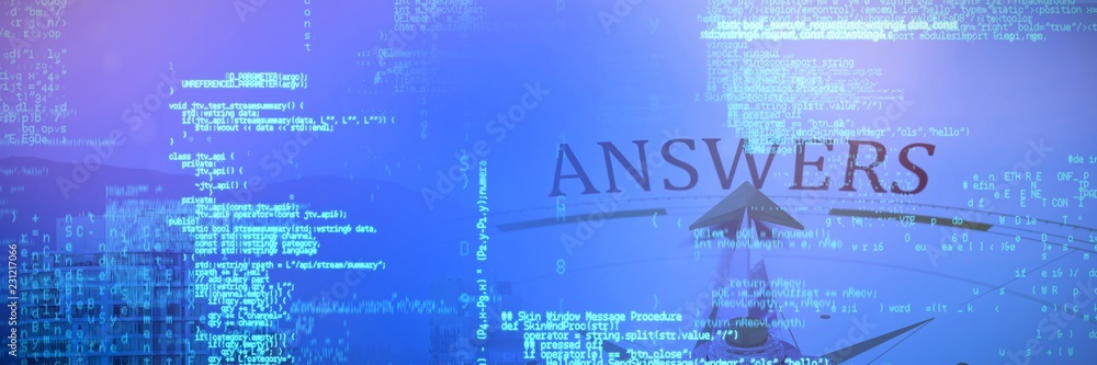Poster composite image of compass with answers text