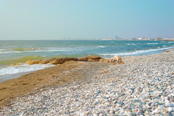 Fototapeta na wymiar pile of stones on the beach