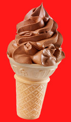 CHOCOLATE ICE CREAM CONE ON RED