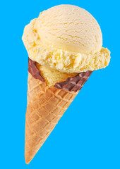 VANILLA ICE CREAM CONE ON BLUE