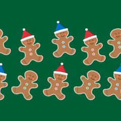 Vector flat christmas cookies. Christmas cookies in the shape of man on green background. Greeting card.