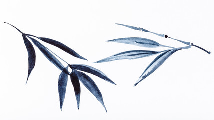 Naklejka premium bamboo twigs drawn by black watercolors