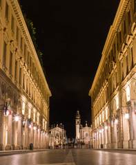 Turin in the night, city life in center