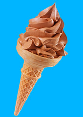 CHOCOLATE ICE CREAM IN CONE ON BLUE