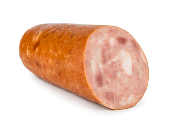 Rocking sausage closeup on a white. Isolated.