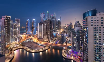 Raamstickers Dubai Marina Towers in the Blue Hour  © MohammedTareq
