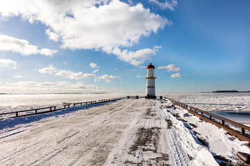 Lachine lighthouse shot in deep midwinter, Quebec, Canada.