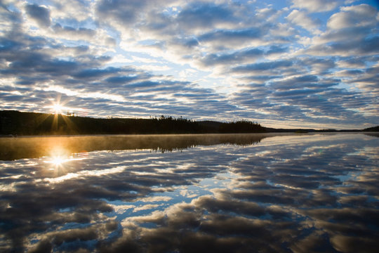 Sunrise on a lake in Labrador Cananda.