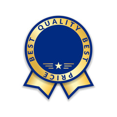 Award ribbon isolated. Gold design medal, label, badge, certificate. Symbol best sale, price, quality, guarantee or success, achievement. Golden ribbon award decoration. Vector illustration